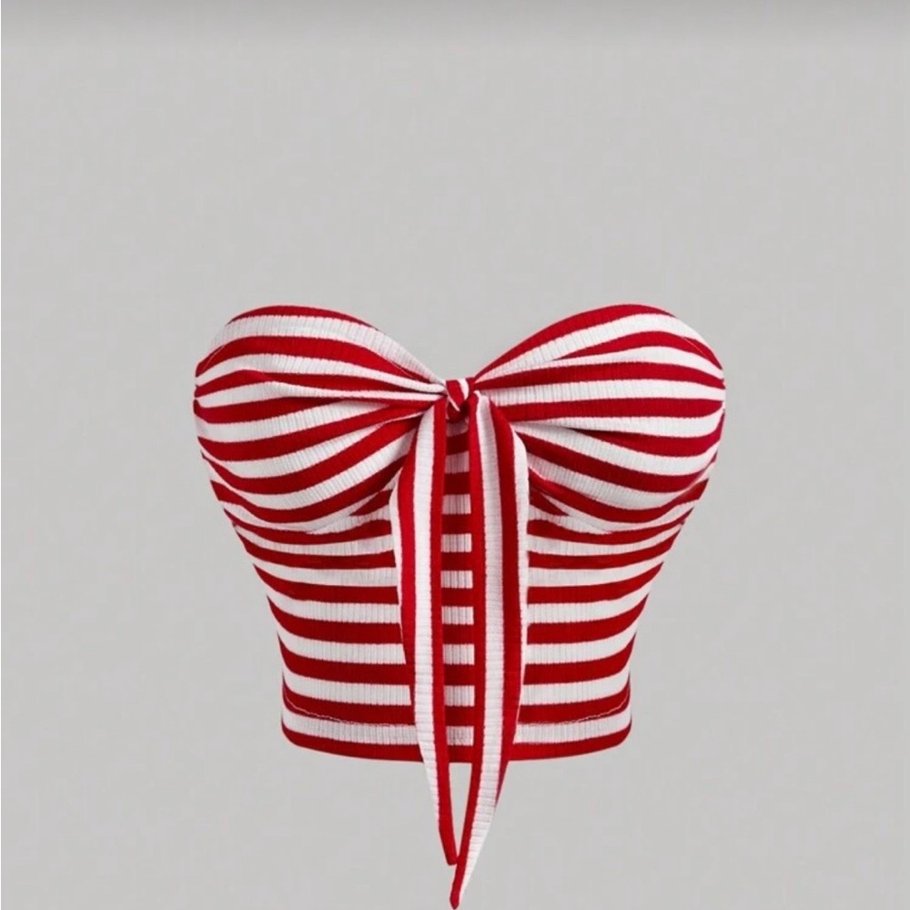 Red and White Striped Bow Tube Top